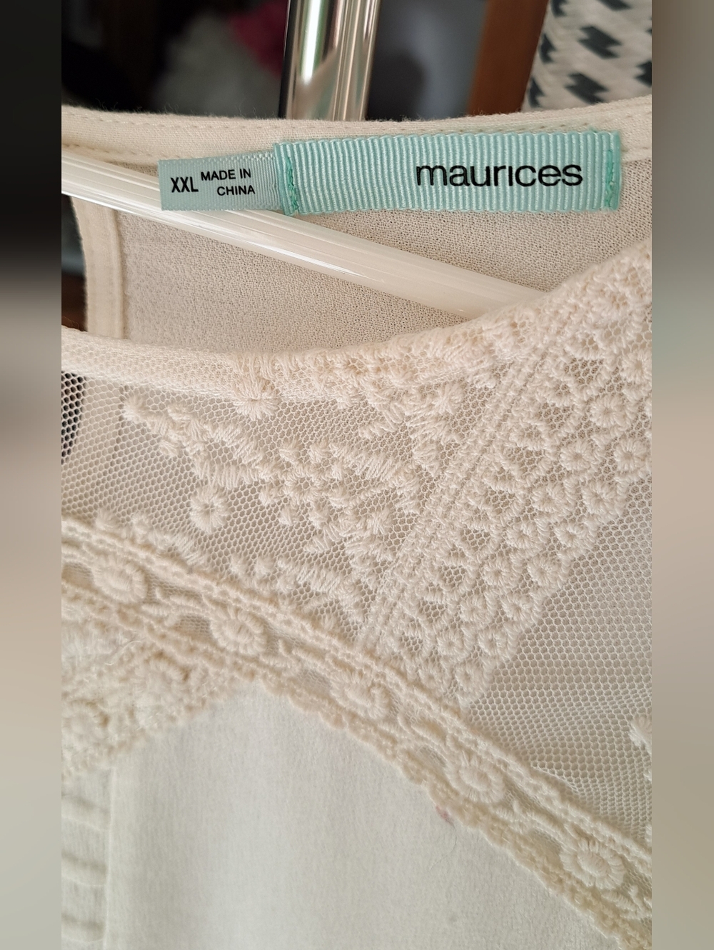 Maurices Cream Lace Yoke Long Sleeve Blouse - Picture 3 of 4